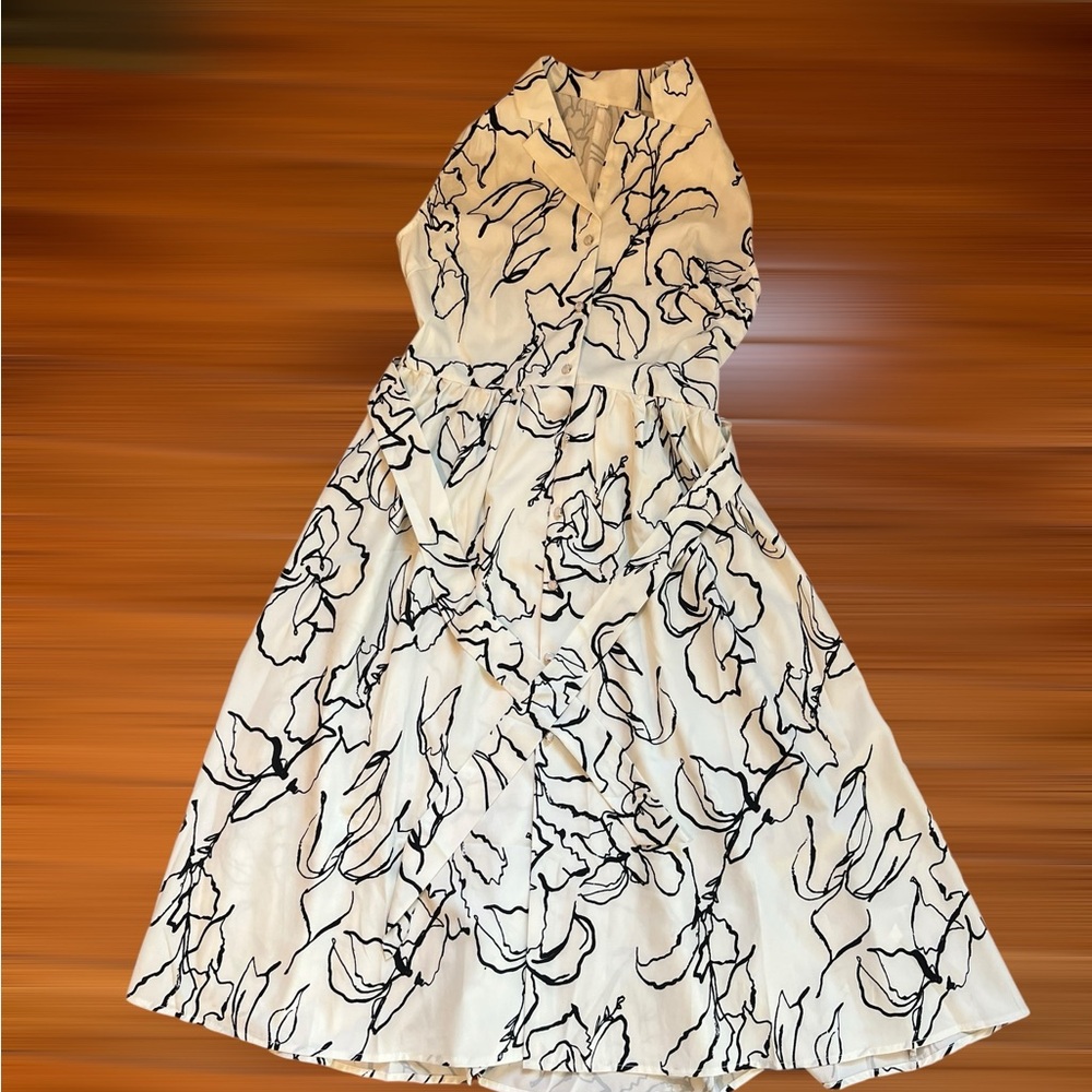 SHEIN Elegant Black and White Floral Sleeveless Dress - Size Small